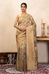 Buy_Zal From Benaras_Grey Silk Zari, Embroidery Katan Banarasi Saree Unstitched Blouse Fabric _at_Aza_Fashions