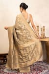 Shop_Zal From Benaras_Grey Silk Zari, Embroidery Katan Banarasi Saree Unstitched Blouse Fabric _at_Aza_Fashions
