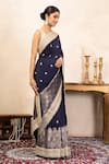Zal From Benaras_Blue Silk Zari, Embroidery, Katan Banarasi Saree Unstitched Blouse Fabric _Online_at_Aza_Fashions