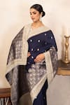 Buy_Zal From Benaras_Blue Silk Zari, Embroidery, Katan Banarasi Saree Unstitched Blouse Fabric _Online_at_Aza_Fashions