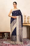 Buy_Zal From Benaras_Blue Silk Zari, Embroidery, Katan Banarasi Saree Unstitched Blouse Fabric _at_Aza_Fashions