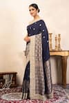 Shop_Zal From Benaras_Blue Silk Zari, Embroidery, Katan Banarasi Saree Unstitched Blouse Fabric _Online_at_Aza_Fashions
