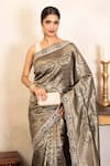 Zal From Benaras_Black Brocade, Silk Zari, Banarasi Handloom Saree With Unstitched Blouse Piece _Online_at_Aza_Fashions