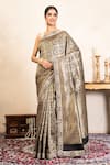 Buy_Zal From Benaras_Black Brocade, Silk Zari, Banarasi Handloom Saree With Unstitched Blouse Piece _at_Aza_Fashions