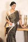 Zal From Benaras_Black Silk Zari, Lace Handloom Saree With Unstitched Blouse Fabric _Online_at_Aza_Fashions