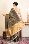 Shop_Zal From Benaras_Black Silk Zari, Lace Handloom Saree With Unstitched Blouse Fabric _at_Aza_Fashions
