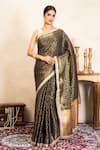 Buy_Zal From Benaras_Black Silk Zari, Lace Handloom Saree With Unstitched Blouse Fabric _at_Aza_Fashions