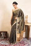 Zal From Benaras_Black Silk Zari, Lace Handloom Saree With Unstitched Blouse Fabric _at_Aza_Fashions