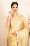 Buy_Zal From Benaras_Gold Silk Zari Kanjeevaram Saree With Unstitched Blouse Fabric _Online_at_Aza_Fashions