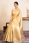 Shop_Zal From Benaras_Gold Silk Zari Kanjeevaram Saree With Unstitched Blouse Fabric _Online_at_Aza_Fashions