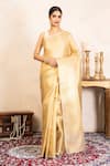 Buy_Zal From Benaras_Gold Silk Zari Kanjeevaram Saree With Unstitched Blouse Fabric _at_Aza_Fashions