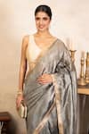 Buy_Zal From Benaras_Grey Tissue Zari, Fringe Banarasi Handloom Saree With Unstitched Blouse Fabric _Online_at_Aza_Fashions