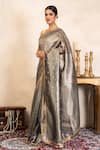 Shop_Zal From Benaras_Grey Tissue Zari, Fringe Banarasi Handloom Saree With Unstitched Blouse Fabric _Online_at_Aza_Fashions