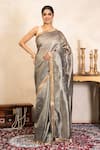 Buy_Zal From Benaras_Grey Tissue Zari, Fringe Banarasi Handloom Saree With Unstitched Blouse Fabric _at_Aza_Fashions