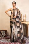 Buy_Zal From Benaras_Black Silk Organza Banarasi Printed Saree With Unstitched Blouse Fabric _at_Aza_Fashions