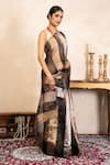 Shop_Zal From Benaras_Black Silk Organza Banarasi Printed Saree With Unstitched Blouse Fabric _Online_at_Aza_Fashions