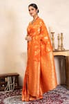 Zal From Benaras_Orange Silk Zari Banarasi Saree With Unstitched Blouse Fabric _Online_at_Aza_Fashions