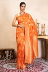 Buy_Zal From Benaras_Orange Silk Zari Banarasi Saree With Unstitched Blouse Fabric _at_Aza_Fashions