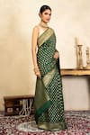 Buy_Zal From Benaras_Green Chiffon Zari Banarasi Handloom Saree With Unstitched Blouse Fabric _Online_at_Aza_Fashions