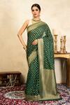 Buy_Zal From Benaras_Green Chiffon Zari Banarasi Handloom Saree With Unstitched Blouse Fabric _at_Aza_Fashions