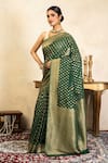 Shop_Zal From Benaras_Green Chiffon Zari Banarasi Handloom Saree With Unstitched Blouse Fabric _Online_at_Aza_Fashions