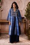 Buy_Grassroot By Anita Dongre_Blue Silk, Chanderi Silk, Delmore Handcrafted Shibori Kurta And Palazzo Set _at_Aza_Fashions