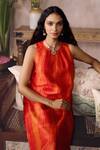 Grassroot By Anita Dongre_Orange Silk Round Neck Feugo Handcrafted Shibori Kurta And Pant Set _Online_at_Aza_Fashions