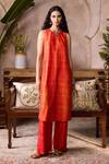 Buy_Grassroot By Anita Dongre_Orange Silk Round Neck Feugo Handcrafted Shibori Kurta And Pant Set _at_Aza_Fashions