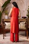 Shop_Grassroot By Anita Dongre_Orange Silk Round Neck Feugo Handcrafted Shibori Kurta And Pant Set _at_Aza_Fashions