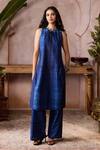 Buy_Grassroot By Anita Dongre_Blue Silk High , Round Feugo Handcrafted Shibori Kurta And Pant Set _at_Aza_Fashions