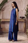 Grassroot By Anita Dongre_Blue Silk High , Round Feugo Handcrafted Shibori Kurta And Pant Set _Online_at_Aza_Fashions