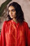 Grassroot By Anita Dongre_Red Silk Collared Cephas Shibori Shirt _Online_at_Aza_Fashions