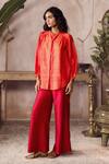 Shop_Grassroot By Anita Dongre_Red Silk Collared Cephas Shibori Shirt _Online_at_Aza_Fashions