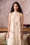 Grassroot By Anita Dongre_Ivory Chanderi, Cotton, Silk Embroidery Halter Dacelo Hand Sewa Tiered Dress _Online_at_Aza_Fashions