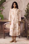 Buy_Grassroot By Anita Dongre_Ivory Chanderi, Cotton, Silk Embroidery Mandarin Collar Derowen Hand Sewa Dress _at_Aza_Fashions