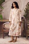 Grassroot By Anita Dongre_Ivory Chanderi, Cotton, Silk Embroidery Mandarin Collar Derowen Hand Sewa Dress _at_Aza_Fashions