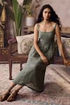 Shop_Grassroot By Anita Dongre_Green Linen, Cotton Square Neck Farley Handwoven Dress _Online_at_Aza_Fashions