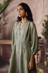 Buy_Grassroot By Anita Dongre_Green Linen, Cotton Embroidery V-neck Isylwn Handwoven Dress _Online_at_Aza_Fashions