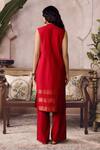 Shop_Grassroot By Anita Dongre_Red Cotton, Silk Embroidery V-neck Eliane Handwoven Maheshwari Kurta And Pant Set _at_Aza_Fashions