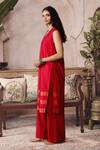 Grassroot By Anita Dongre_Red Cotton, Silk Embroidery V-neck Eliane Handwoven Maheshwari Kurta And Pant Set _at_Aza_Fashions