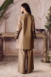 Shop_Grassroot By Anita Dongre_Gold Cotton, Silk Split V-neck Glyn Handwoven Maheshwari Kurta And Pant Set _at_Aza_Fashions