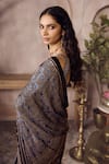 Grassroot By Anita Dongre_Black Modal, Viscose, Brano Ajrakh Print Saree With Unstitched Blouse Piece _Online_at_Aza_Fashions