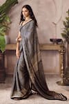 Shop_Grassroot By Anita Dongre_Black Modal, Viscose, Brano Ajrakh Print Saree With Unstitched Blouse Piece _Online_at_Aza_Fashions