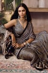 Buy_Grassroot By Anita Dongre_Black Modal, Viscose, Brano Ajrakh Print Saree With Unstitched Blouse Piece 