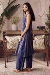 Grassroot By Anita Dongre_Blue Cotton V-neck Atasi Handwoven Angarkha And Pant Set _Online_at_Aza_Fashions