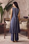 Shop_Grassroot By Anita Dongre_Blue Cotton V-neck Atasi Handwoven Angarkha And Pant Set _at_Aza_Fashions
