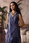 Buy_Grassroot By Anita Dongre_Blue Cotton V-neck Atasi Handwoven Angarkha And Pant Set _Online_at_Aza_Fashions