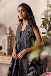 Grassroot By Anita Dongre_Black Silk Embroidery Open Neck Natures Trail Hand Jacket With Dress _Online_at_Aza_Fashions