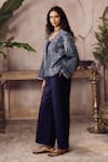 Buy_Grassroot By Anita Dongre_Blue Silk Embroidery Open , Sweetheart Elwood Hand Kantha Jacket Set _Online_at_Aza_Fashions