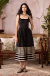 Buy_Grassroot By Anita Dongre_Black Cotton, Silk Square Neck Yue Handwoven Maheshwari Dress _at_Aza_Fashions